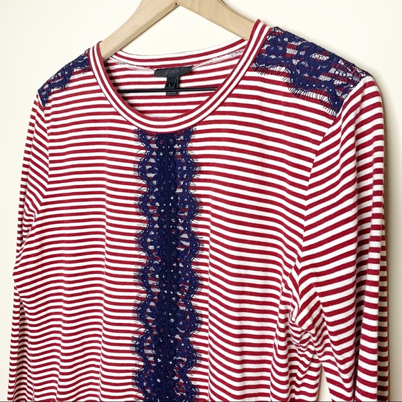 J. Crew Stripe Lace Detail Long Sleeve Tee Size L - Picture 5 of 8
